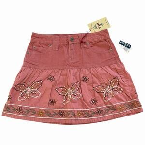 Vintage Fairycore YMI Jeans Y2K Dusty Rose Beaded Embroidered Mini Skirt Size 0